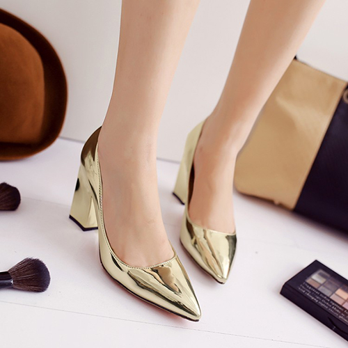 womens gold chunky heels