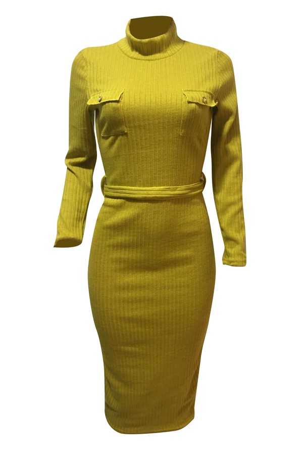 Euramerican Long Sleeves Yellow Polyester Sheath M