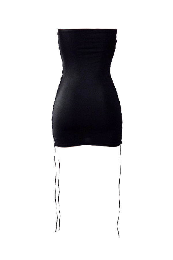 Lovely Sexy Bateau Neck Lace Up Hollow Out Black Polyester Mini Dresslw Fashion Online For 9676