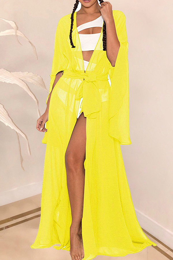 Lovely Casual Long Yellow Chiffon CoverupLW Fashion Online For Women