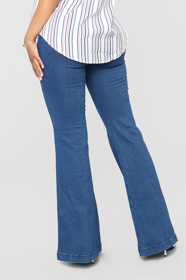 Lovely Trendy Trumpetshaped Deep Blue Denim Jeans (With Belt)LW
