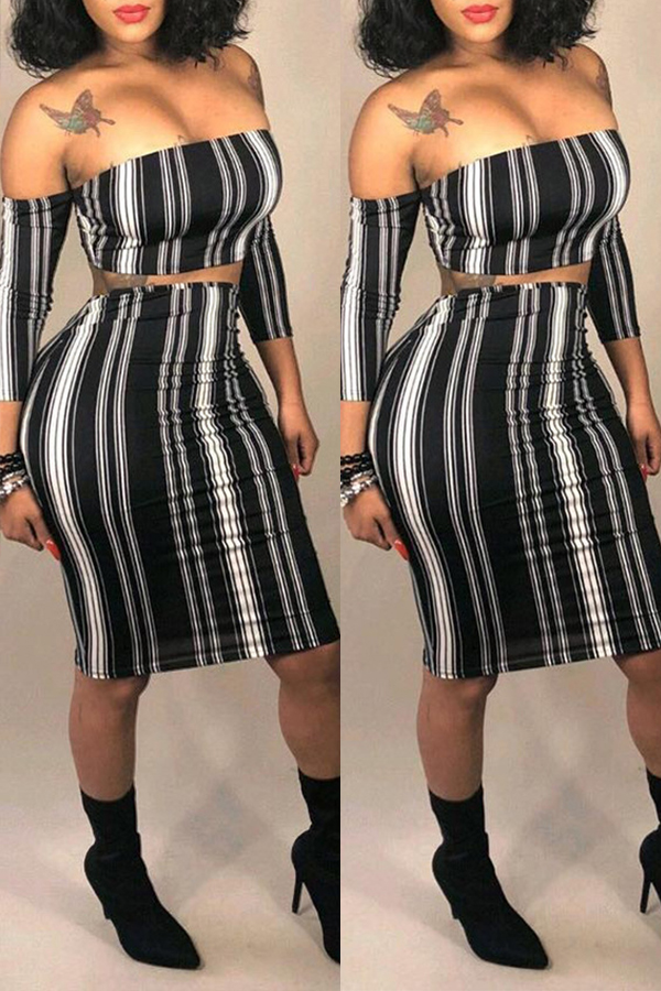 Lovely Casual Sleeveless Striped Black Two-piece Skirt SetLW | Fashion ...
