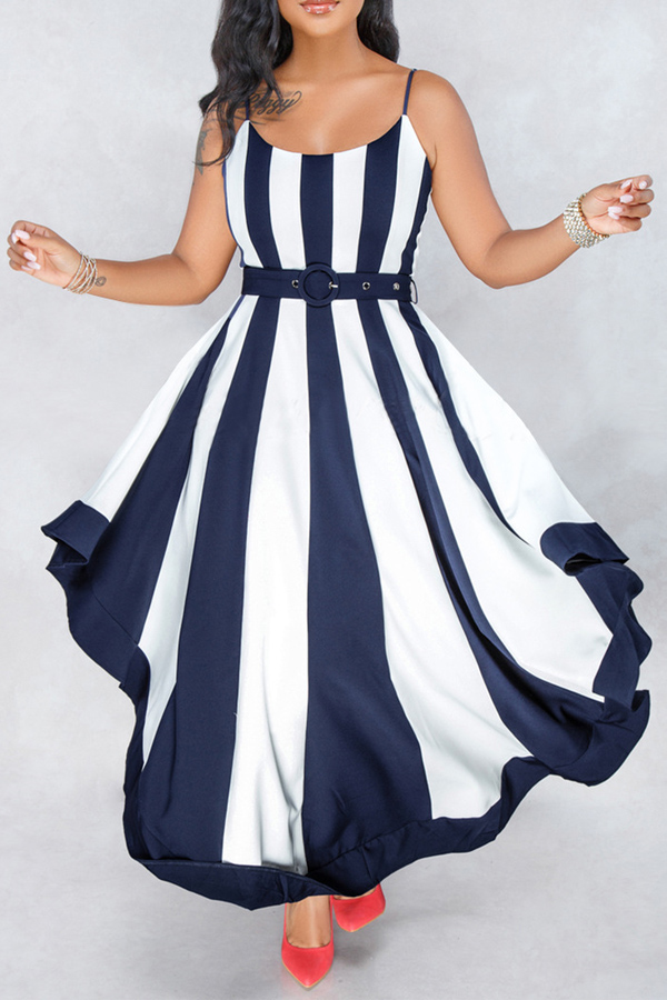 Lovely Royal Blue Striped Dress(With Belt)LW | Fashion Online For Women