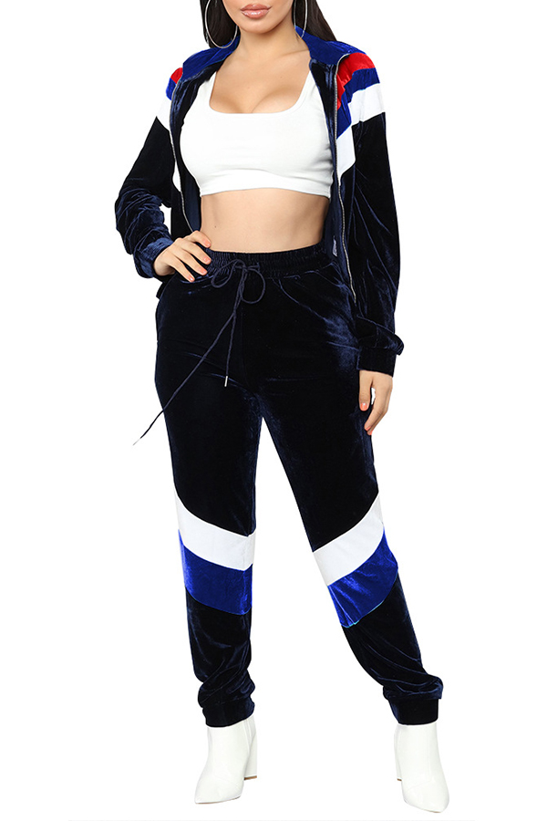 Lovely Casual Patchwork Royal Blue Two Piece Pants Setlw Fashion Online For Women Affordable 