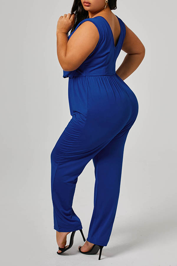 Lovely Casual Sleeveless Blue Plus Size One-piece JumpsuitLW | Fashion ...