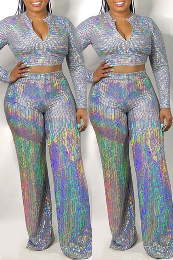Lovely Trendy Basic Silver Two-piece Pants SetLW | Fashion Online For ...