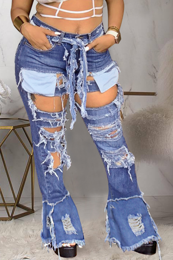 Lovely Casual Hollow-out Blue Jeans(Without Belt)LW | Fashion Online ...