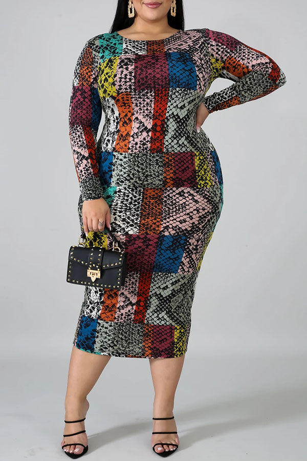 Lovely Trendy Print Multicolor Mid Calf Plus Size DressLW | Fashion Online For Women 