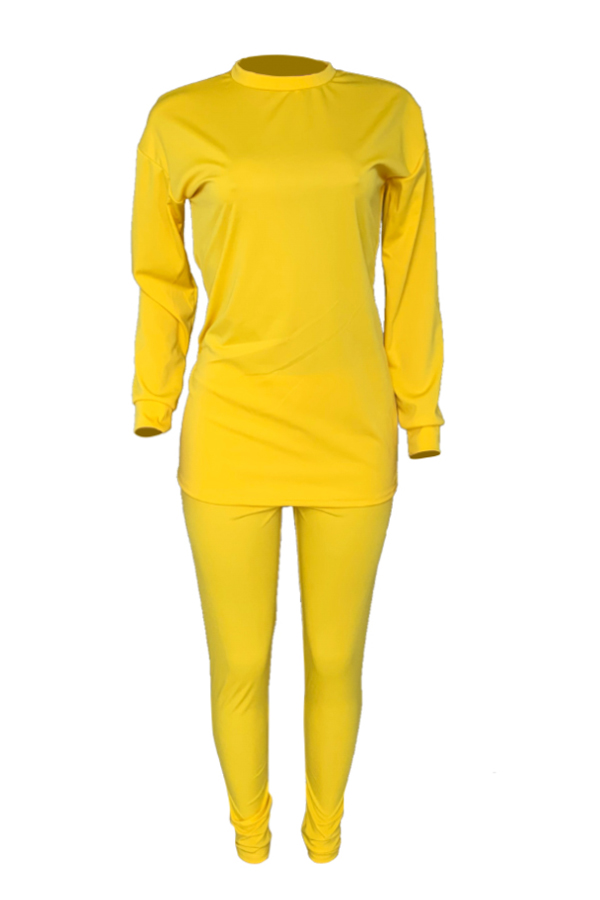 Lovely Leisure O Neck Basic Yellow Two-piece Pants SetLW | Fashion ...