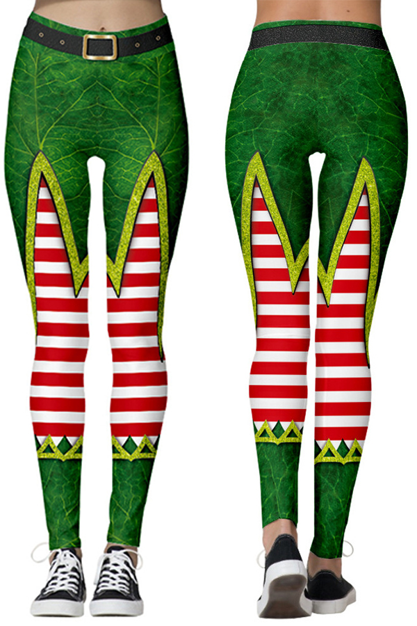 Lovely Christmas Day Printed Skinny Green LeggingsLW | Fashion Online ...