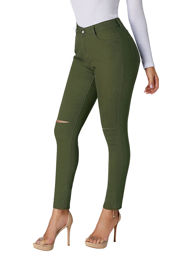 Lovely Casual Hollow-out Army Green JeansLW | Fashion Online For Women ...