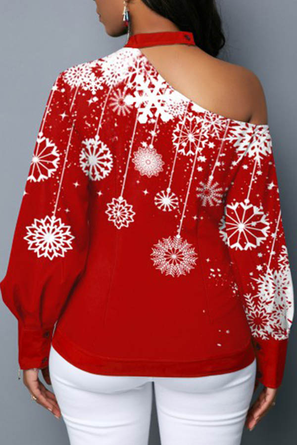 Lovely Christmas Day Dew Shoulder Red BlouseLW Fashion Online For