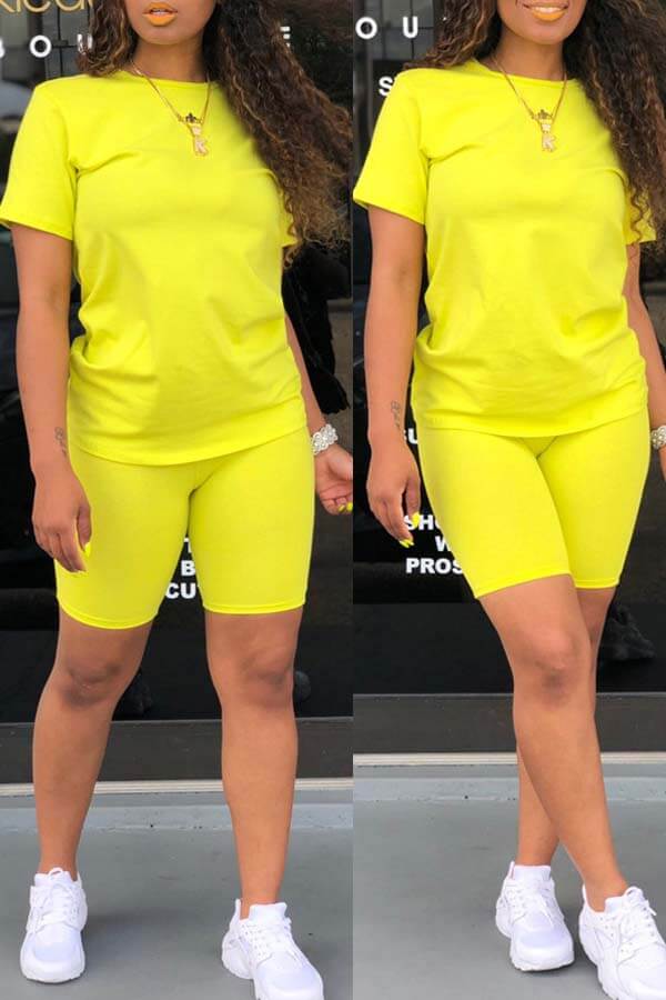 Lovely Casual Basic Yellow Twopiece Shorts SetLW Fashion Online For