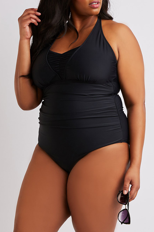 Lovely Sleeveless Black Plus Size One Piece Swimsuitlw Fashion Online