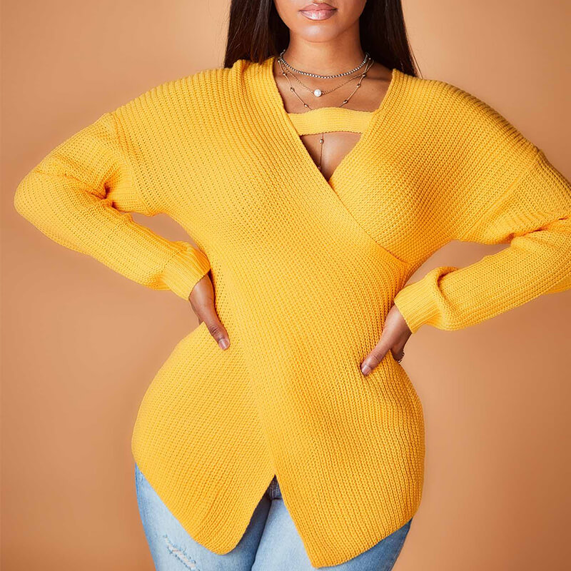 Lovely Sweet Cross-over Design Yellow SweaterLW | Fashion Online For ...