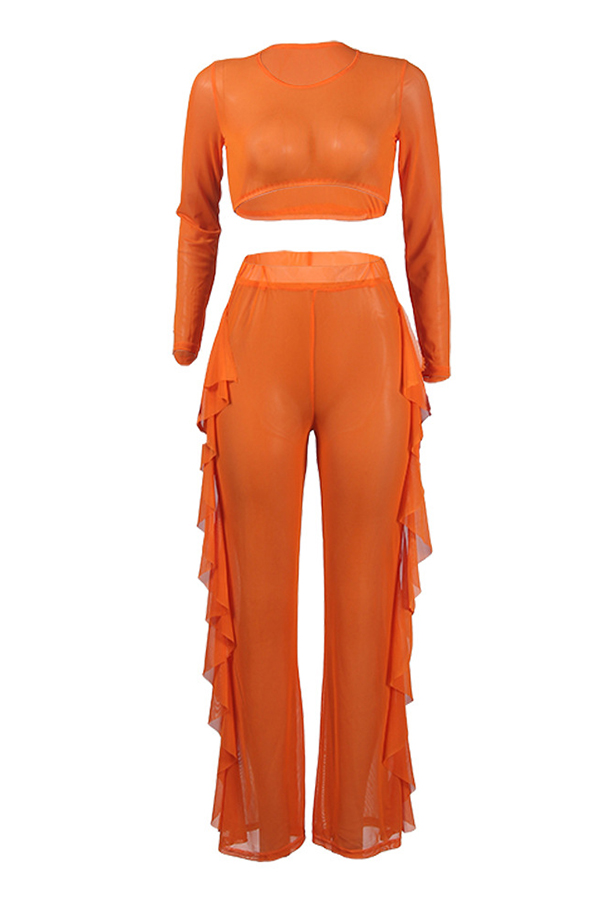 Lovely Casual Flounce Orange Twopiece Pants SetLW Fashion Online For