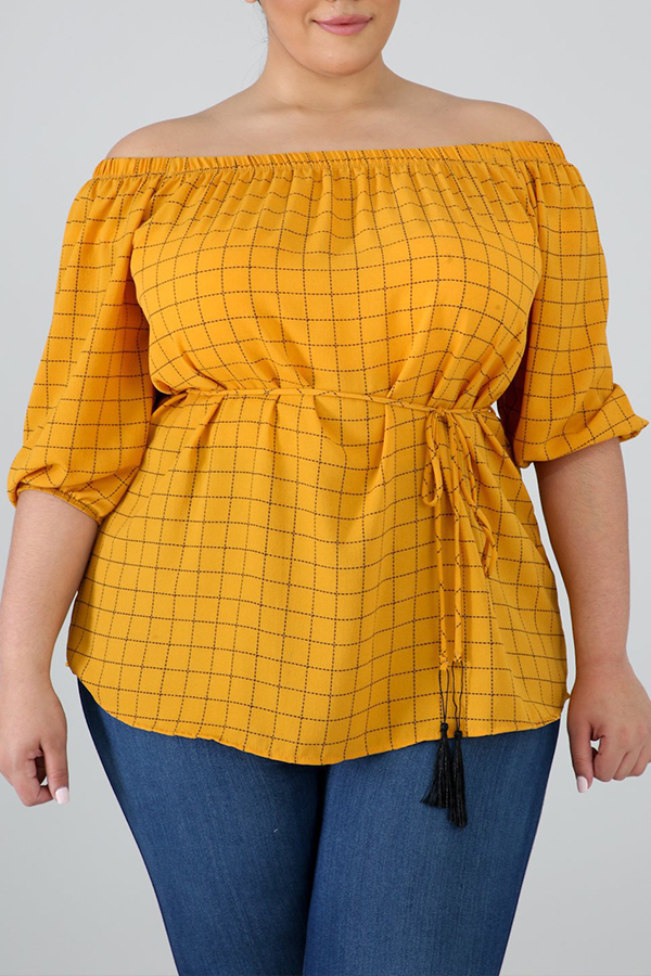 Lovely Trendy Grid Yellow Plus Size Blouselw Fashion Online For Women