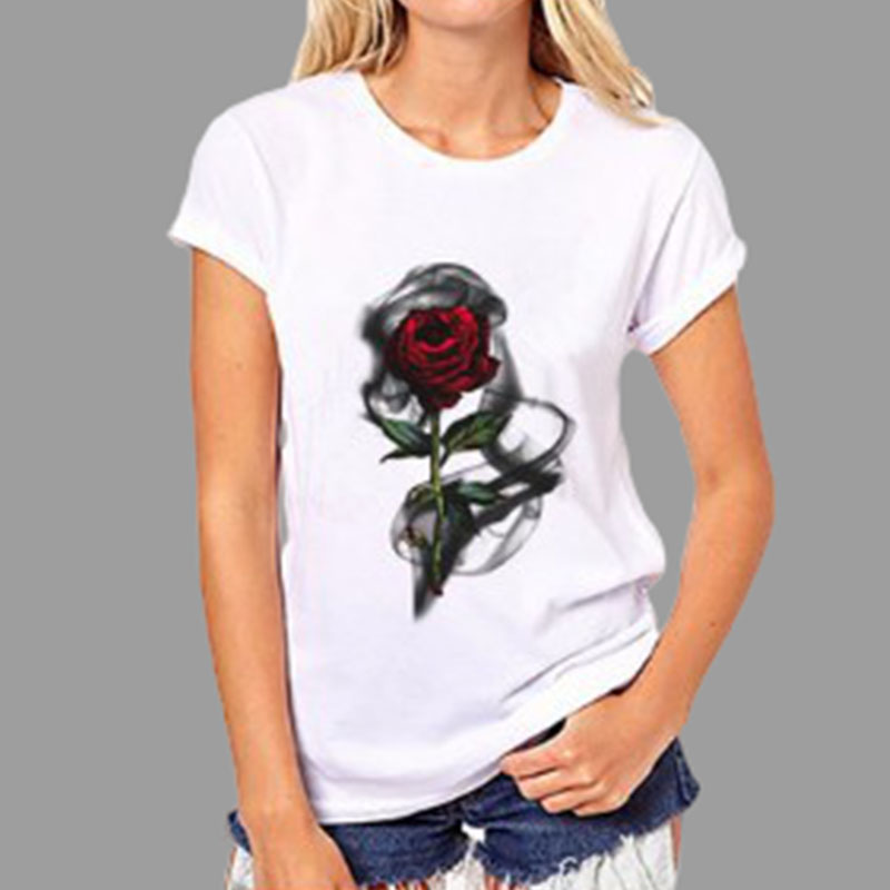 Lovely Casual Rose Print White Plus Size T-shirtLW | Fashion Online For ...