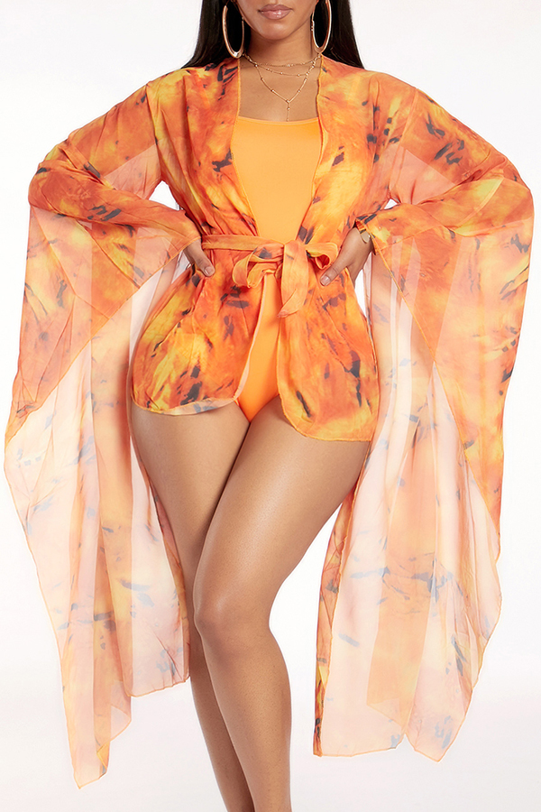 Lovely Basic Skinny Orange Bathing Suit Onepiece Swimsuit(With Cover