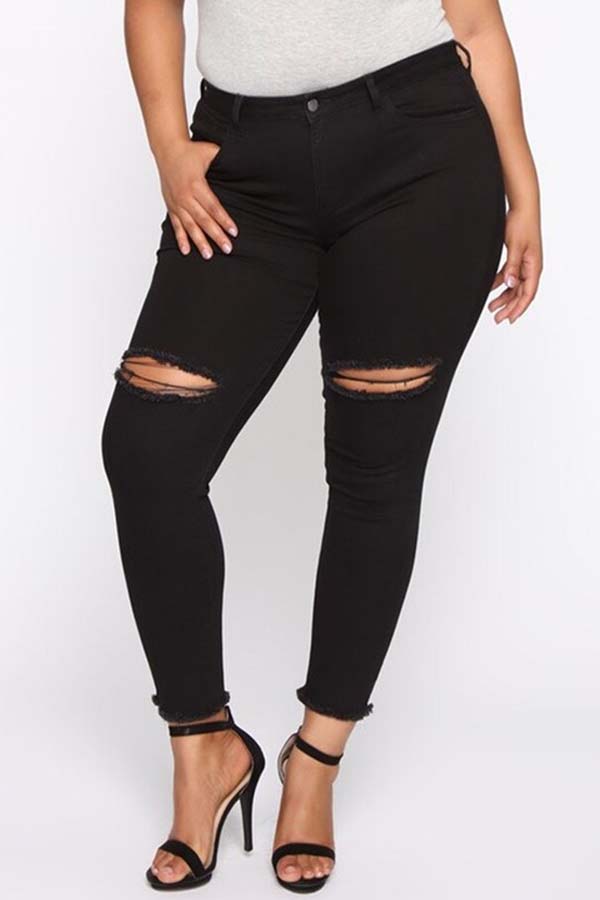 Lovely Stylish Hollow Out Black Plus Size Jeanslw Fashion Online For Women Affordable Women 0091