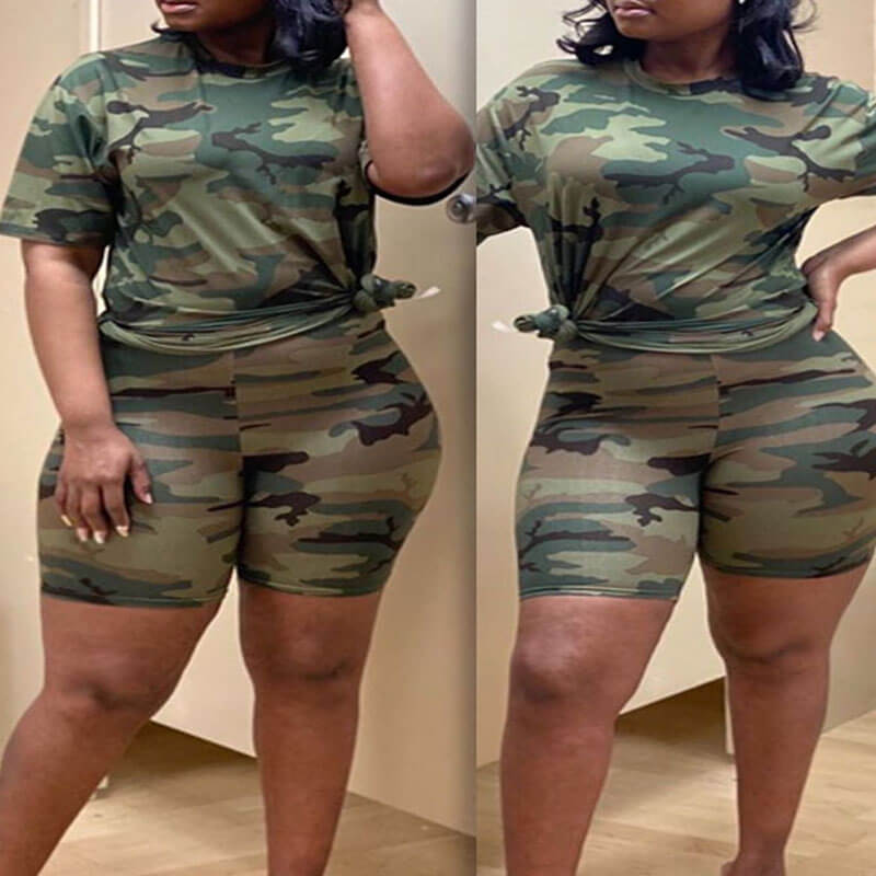 Lovely Plus Size Stylish Camo Print Twopiece Shorts SetLW Fashion