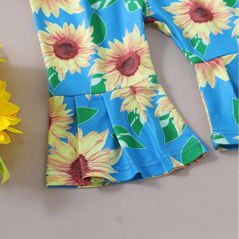 lovely Casual Sunflower Print Yellow Girl Two-piece Pants SetLW ...