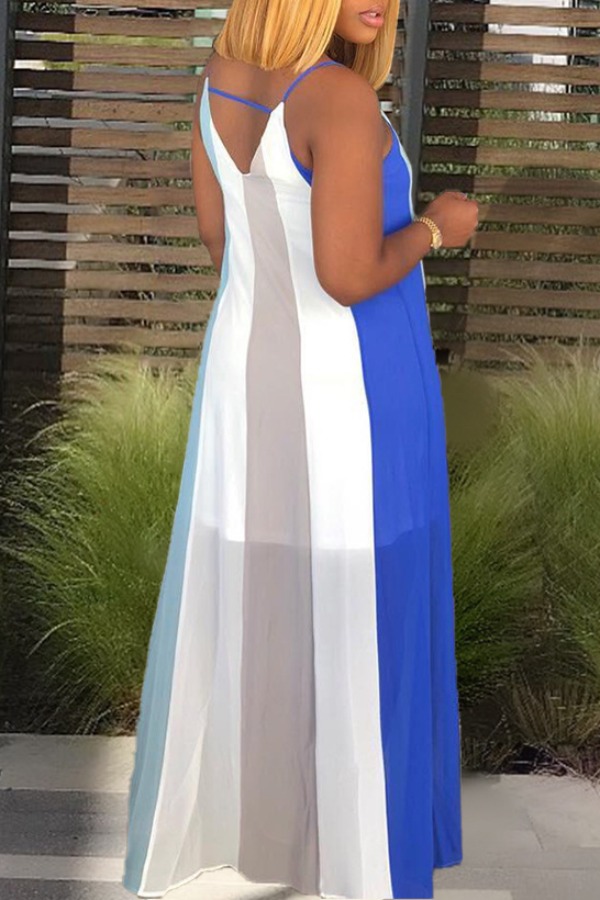 v neck striped maxi dress