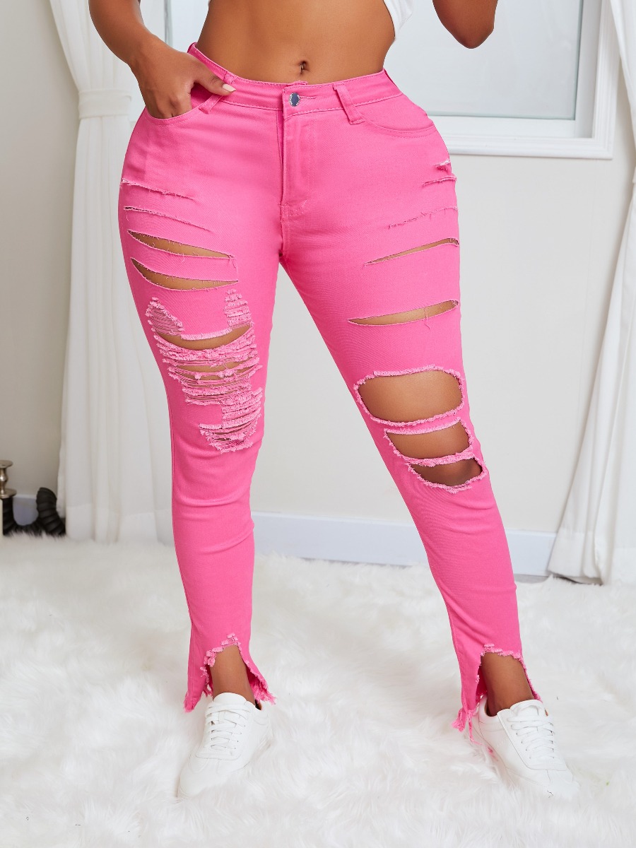 lovely Stylish Hollow-out Pink JeansLW | Fashion Online For Women ...