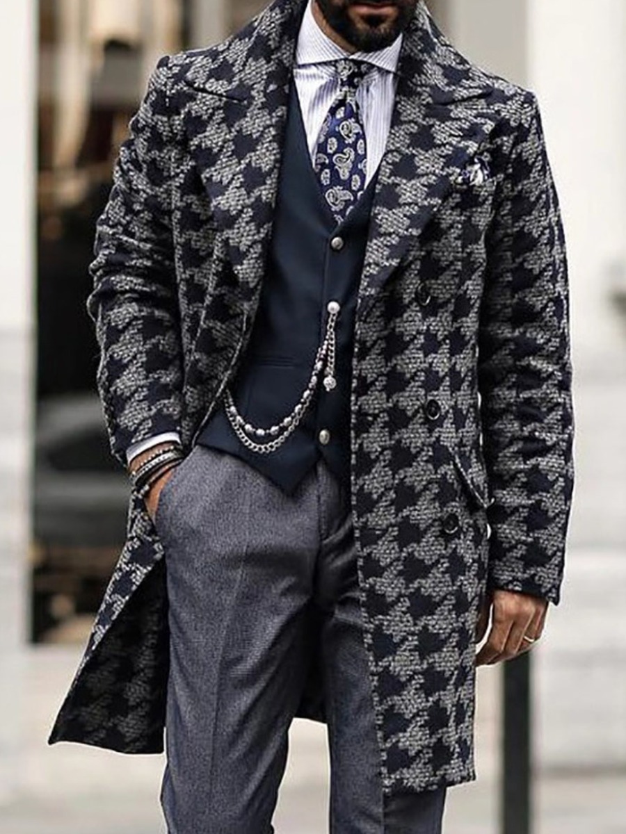 lovely Stylish Turn-back Collar Print Dark Grey Men WoolLW | Fashion ...