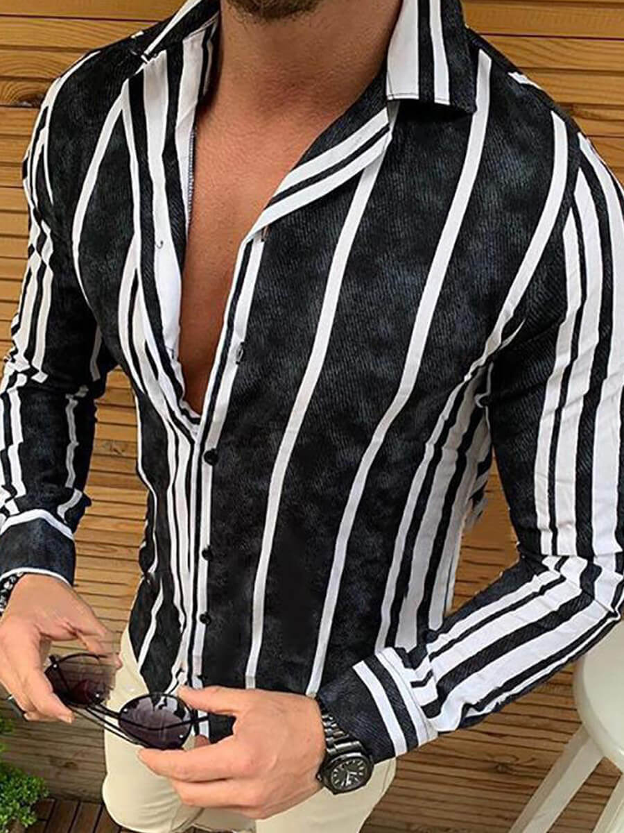 Lovely Men Casual Striped Patchwork Black ShirtLW | Fashion Online For ...