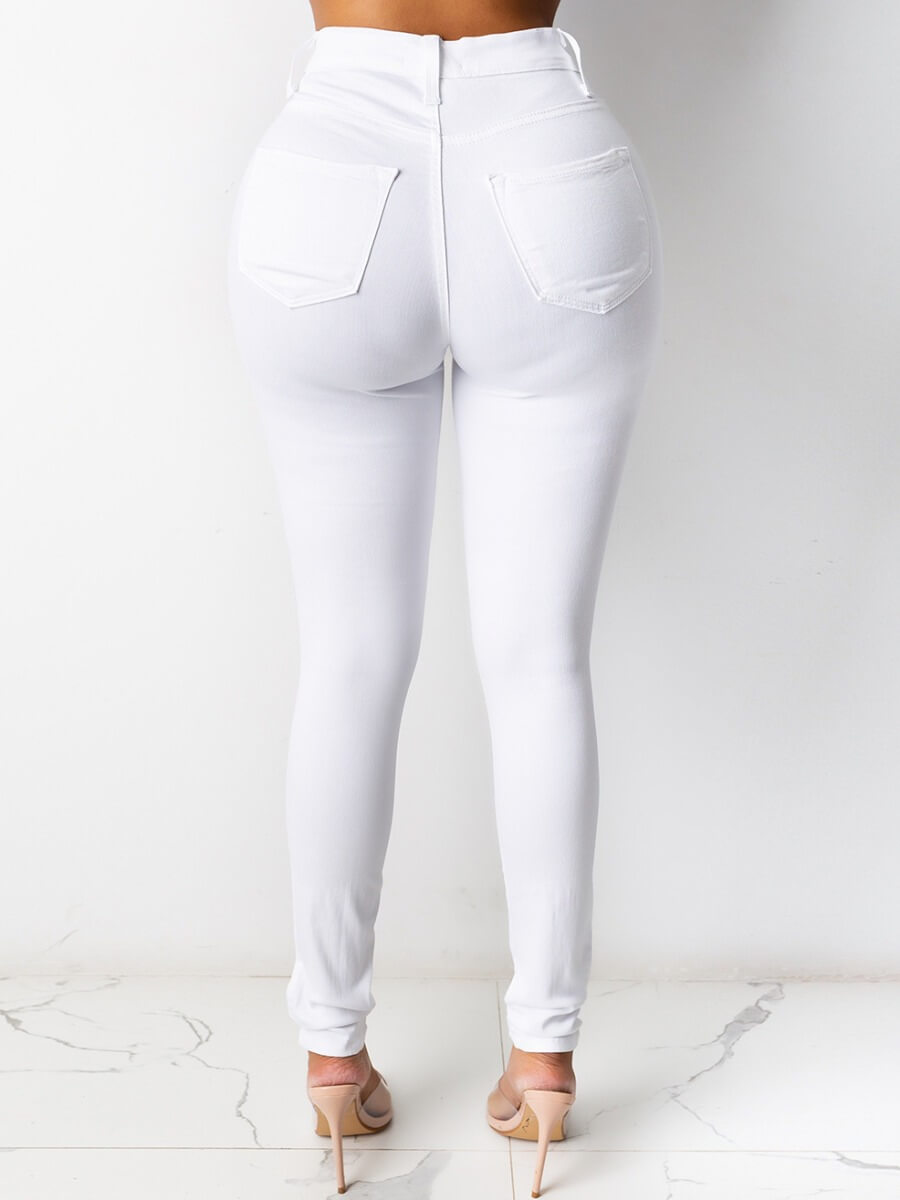 Lovely Casual High-waisted Zipper Design Skinny White JeansLW | Fashion