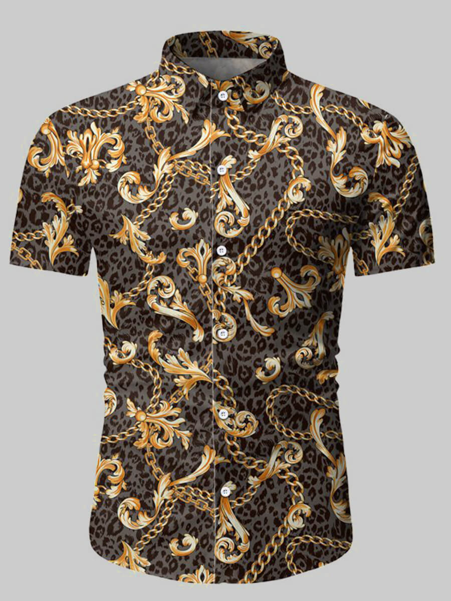 Lovely Men Vintage Turndown Collar Leopard Print Black ShirtLW ...