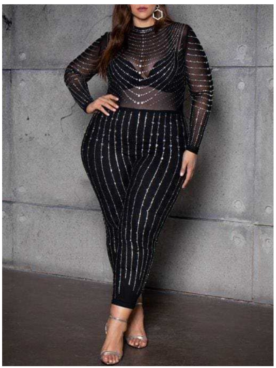 LW SXY Plus Size See-through Sequined Jumpsuit Sale | LovelyWholesale
