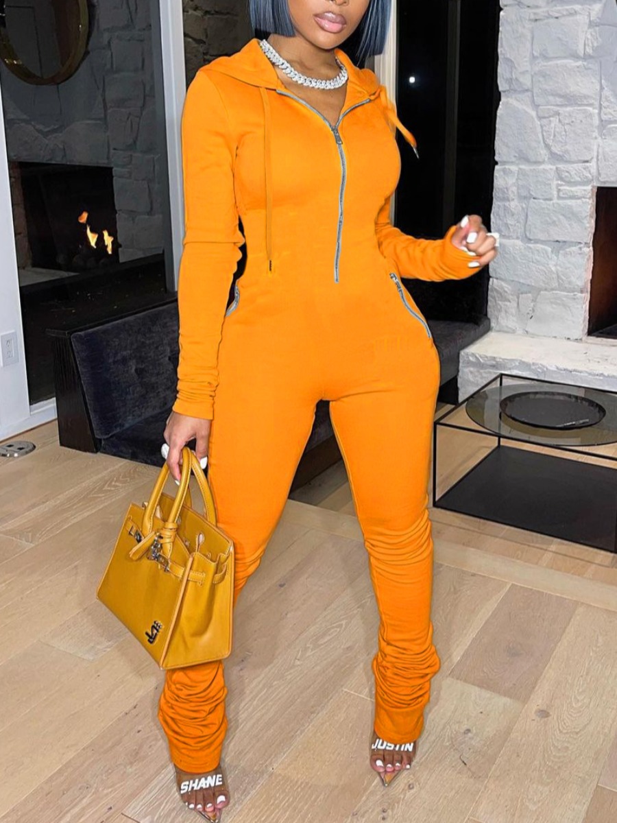 Lw Hooded Collar Zipper Design Jumpsuit Sale Lovelywholesale